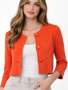 J.Crew Bright Orange Cardigan Sweater Size Small Statement Buttons